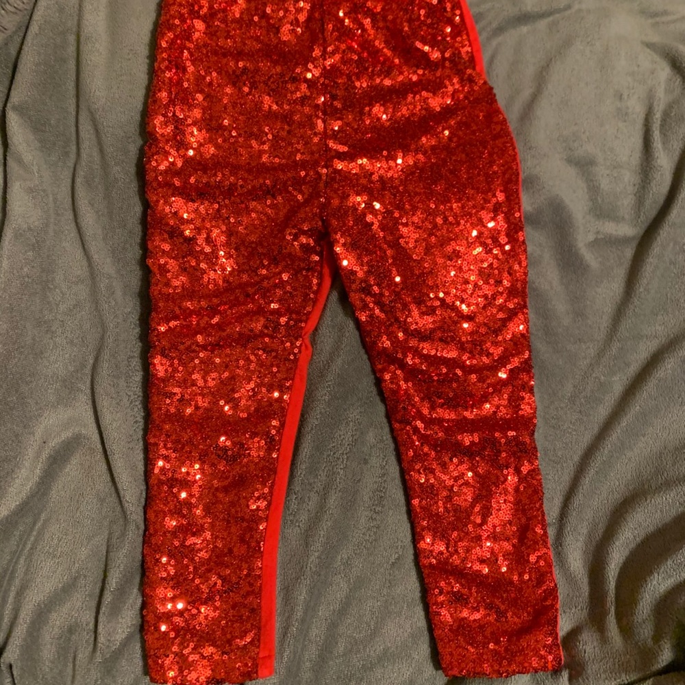 Girls Red Sequined Leggings Size Large